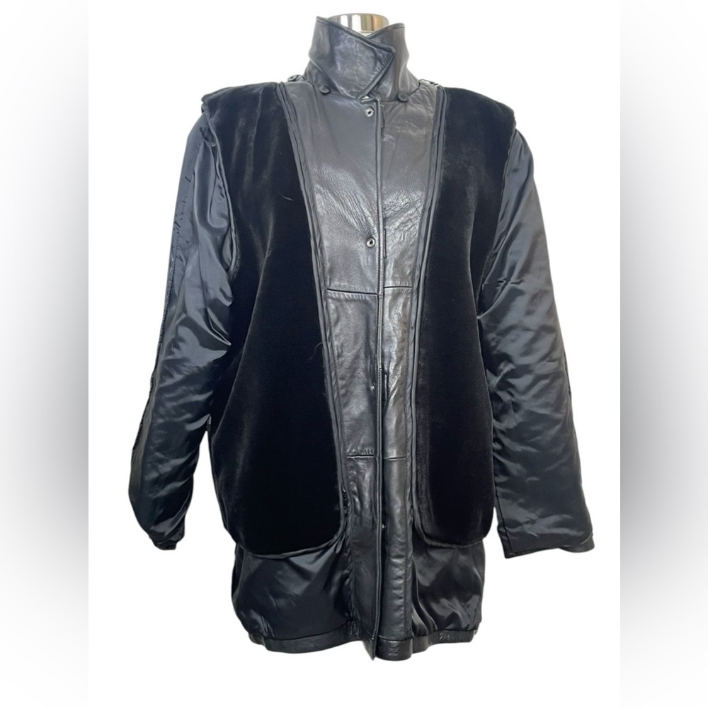 Vintage 90s Black Leather Jacket Punk Quite Luxury Model Off Duty Carrie Bradsha - Picture 9 of 15